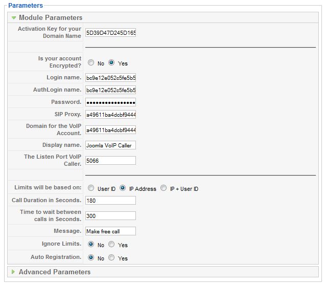 Joomla VoIP Caller Parameters